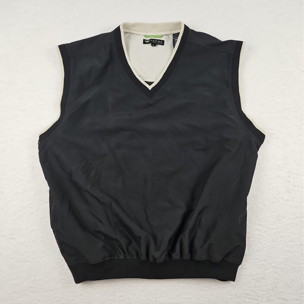 Wedge Men's Golf Vest Size Large Black/Beige Trim Windbreaker